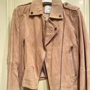 Mango real suede moto jacket in blush nude leather